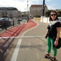 Radwegführung mit Abbiegespur auf der Margaretenbrücke